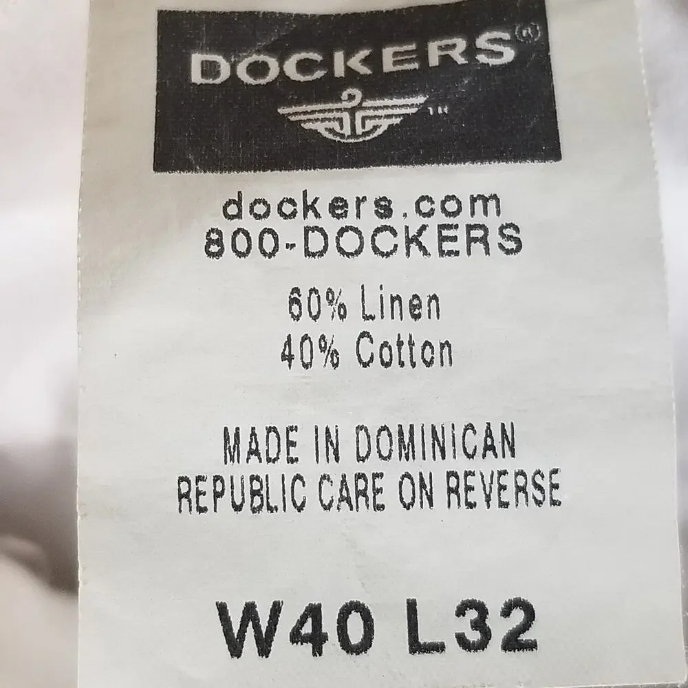 Dockers Pants Mens 40x29 Beige Linen Blend Classic Pleated Casual Dress Trousers